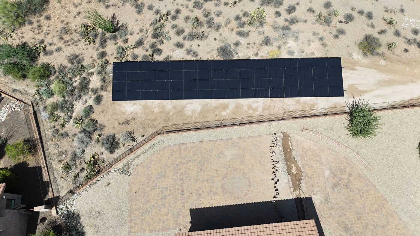 Aerial view of Imperial Power ground-mount solar installation on Arizona desert property